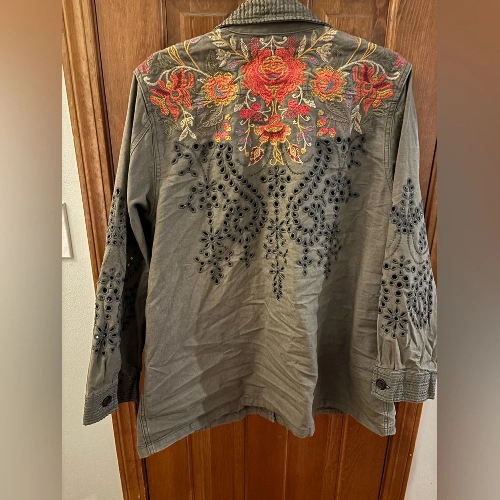 Johnny Was Violette Eyelet Embroidered Military Jacket XL - Picture 7 of 15